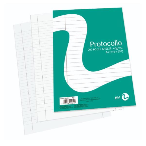 BE MORE RISMA CARTA PROTOCOLLO 200 FOGLI 60 GR A4 RIGATURA 0C BIANCO
